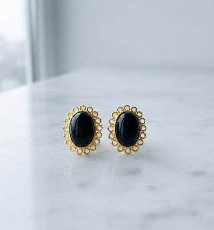 Maya Onyx Studs - black onyx gold-tone bezel stud earrings