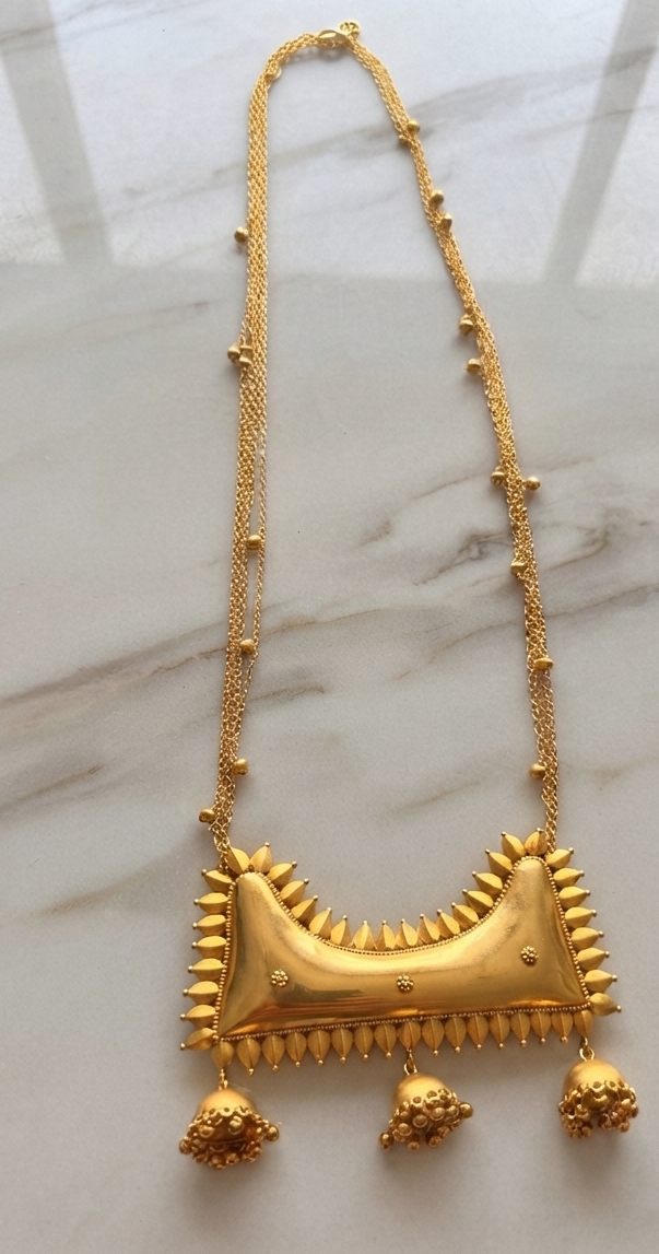 Maya Statement Necklace - gold-tone crescent pendant with jhumka drops