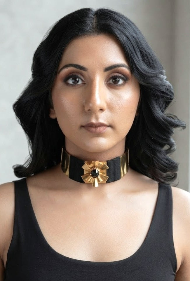 Metal Blast Golden Orbit Choker styled view
