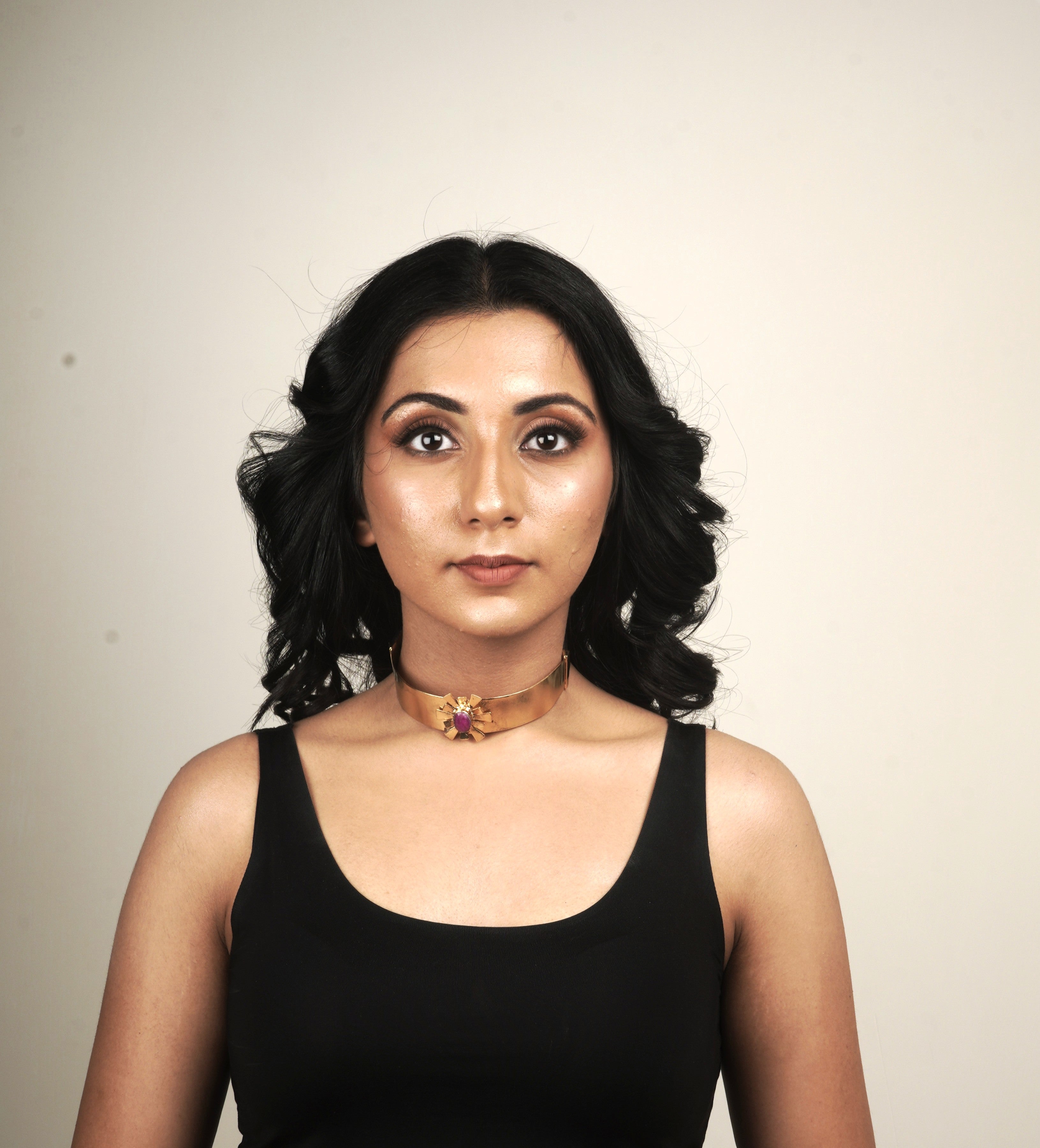 Metal Blast Center-Blast Choker - gold choker with sun-inspired coloured stone centrepiece