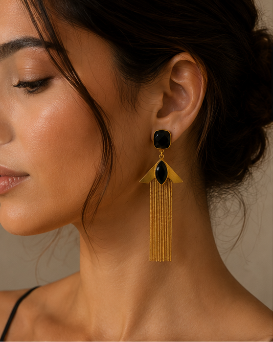 Metal Blast Marquise Edge Tassels - marquise-accented tassel drop earrings