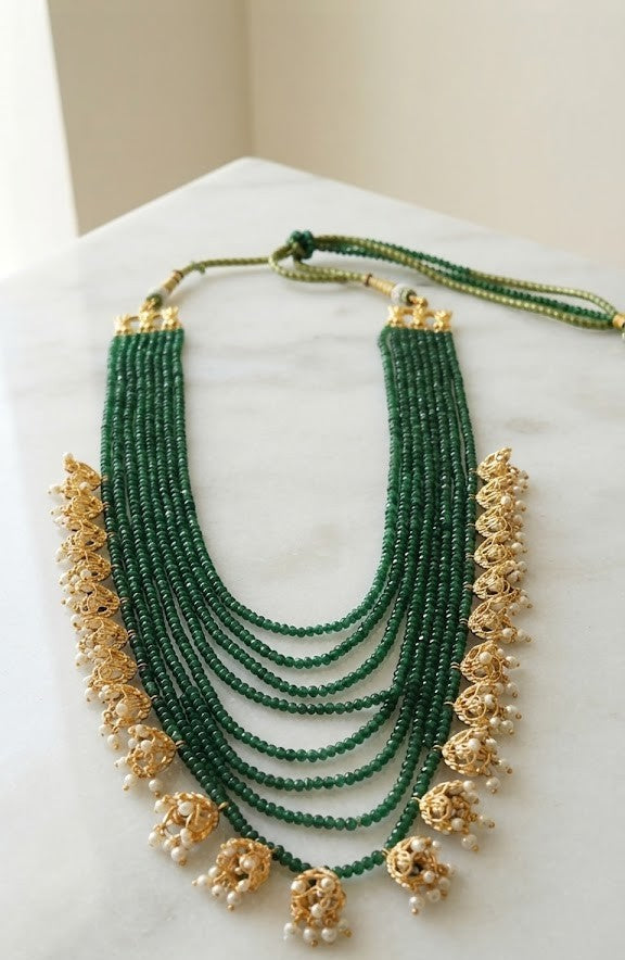 Emerald Green Jhumki Layered Mala