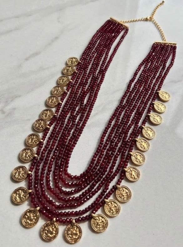 Crimson Vintage Coin Mala