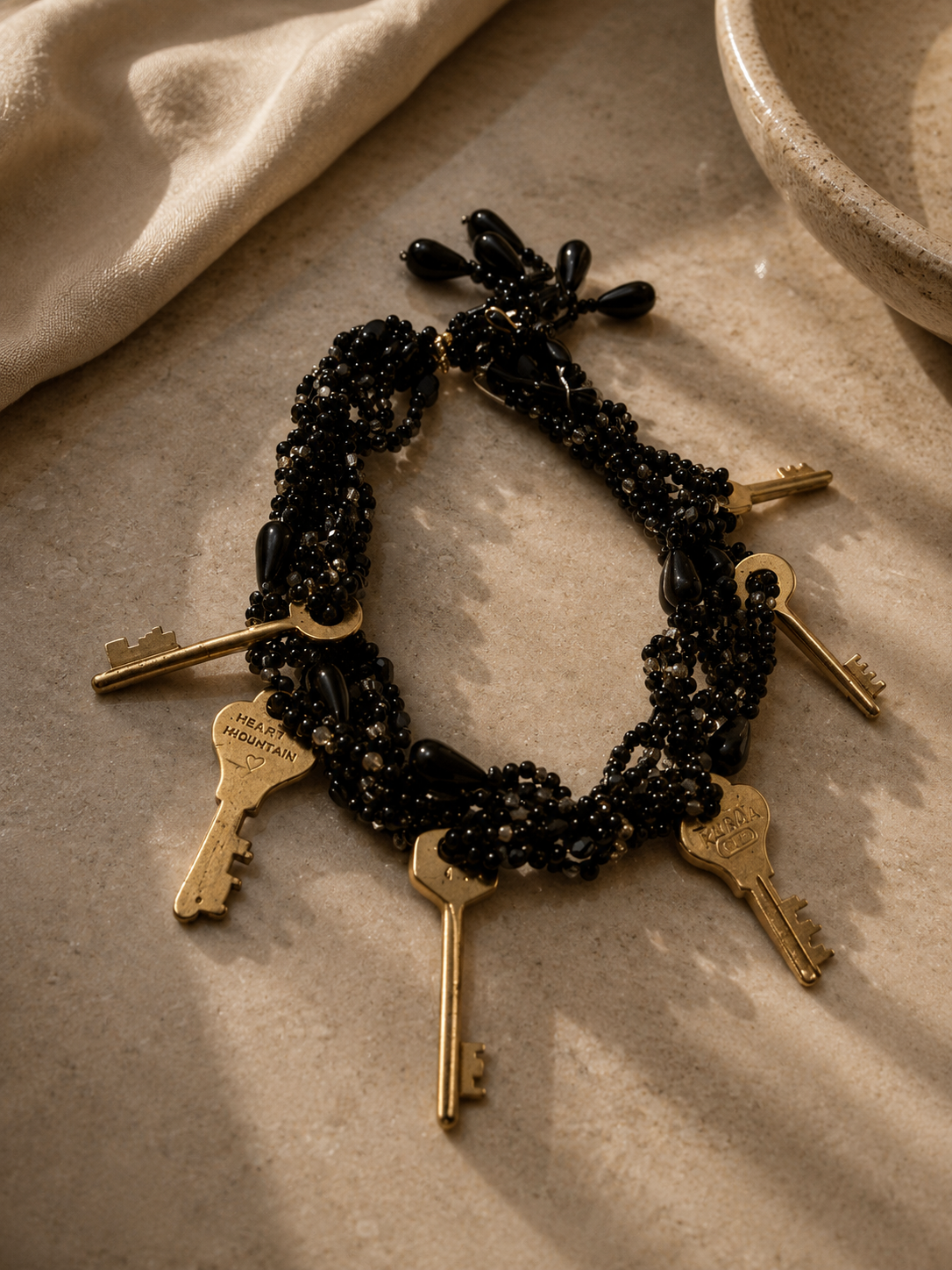 Black Beaded Key Statement Necklace