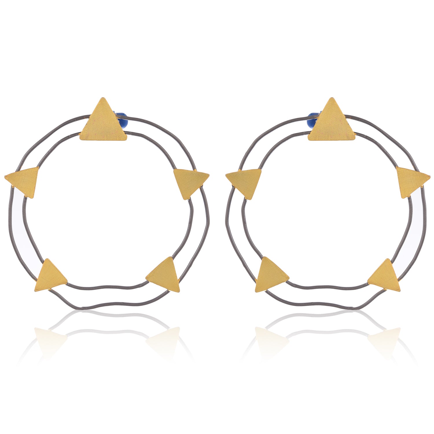 Metal Blast Geometric Hoop Earrings - double hoop earrings with minimalist triangle geometric detail