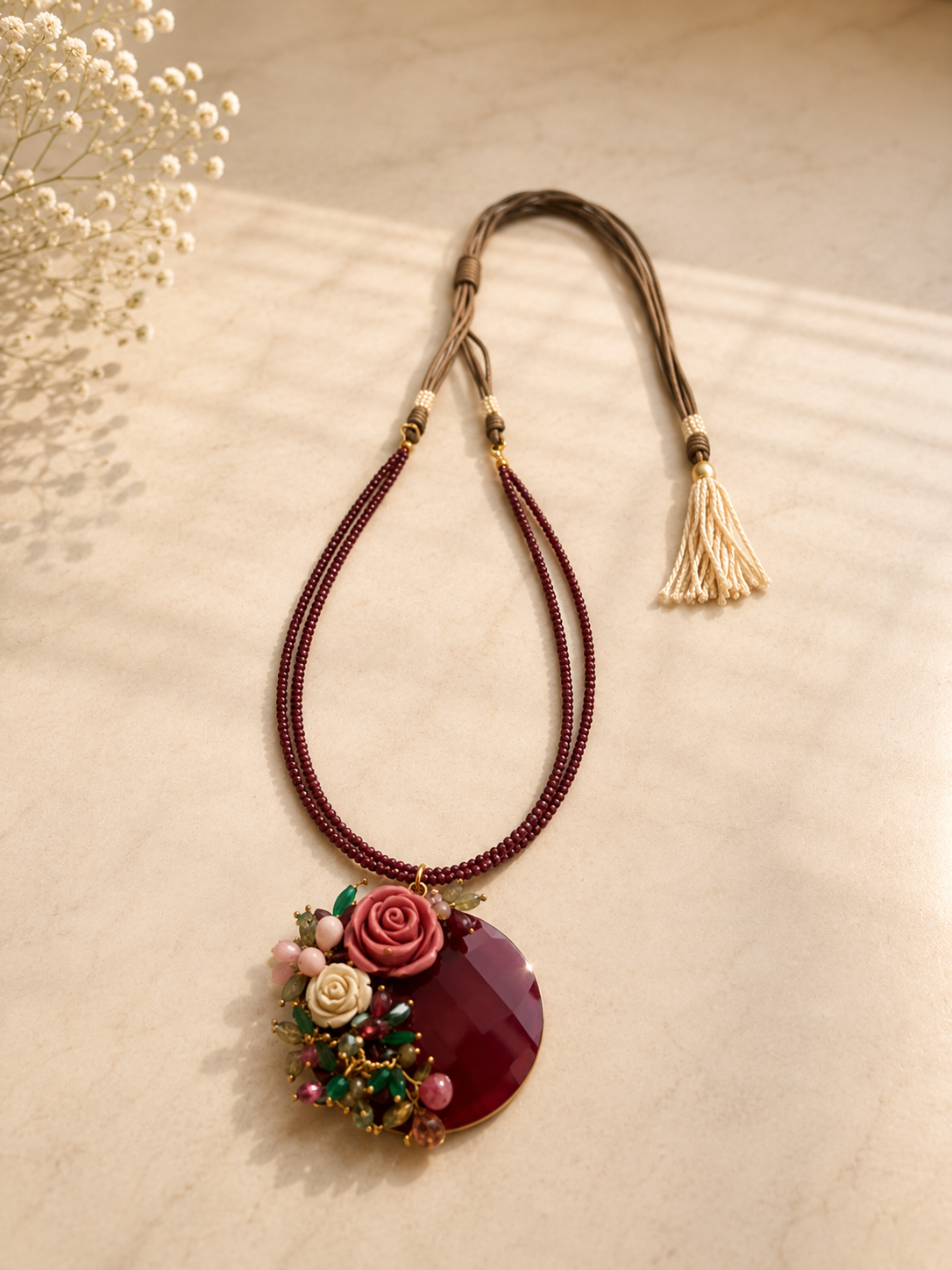 Floral Rose Pendant Necklace – Sculptural Rose in Full Bloom on Nature-Inspired Pendant Necklace