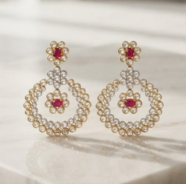 Nizams Ruby Floral Hoop Earrings