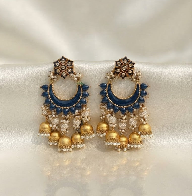 Noor Blue Crescent Chandelier Earrings