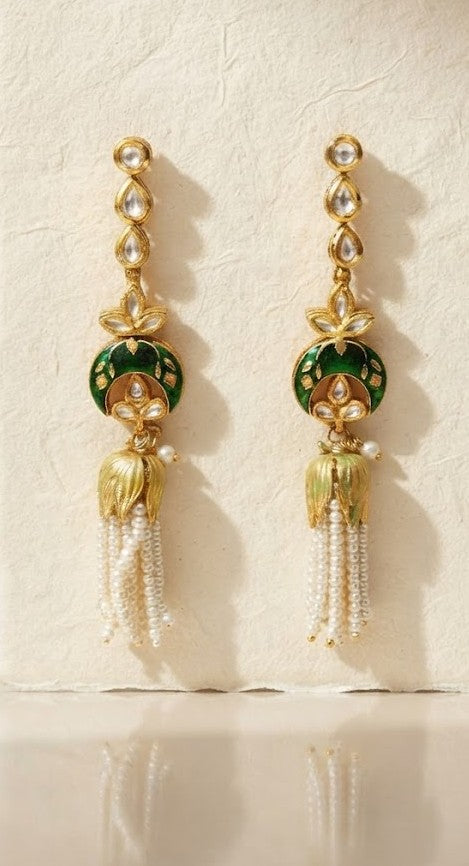 Noor Emerald Tassel Botanical Earrings
