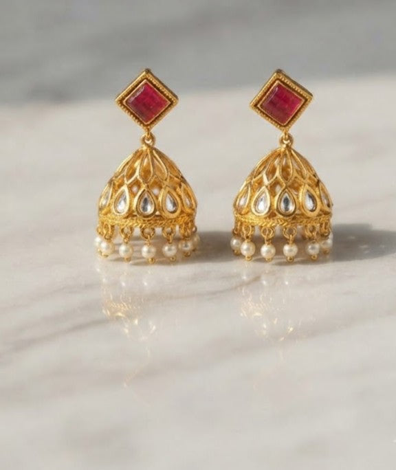 Noor Ruby Geometric Jhumka Earrings