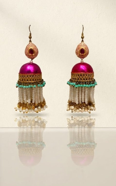 Noor The Magenta Jhumka Earrings