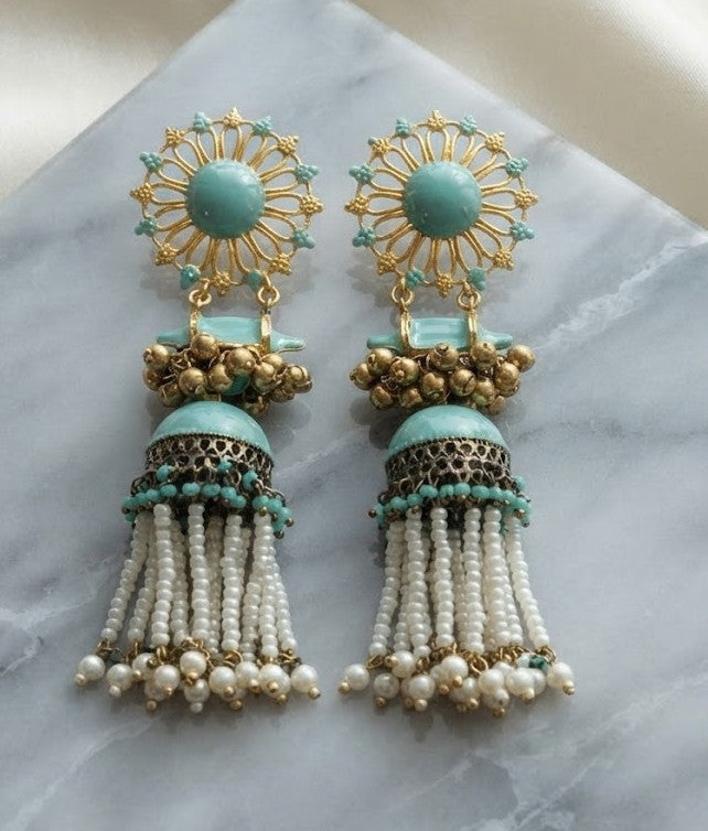 Noor Turquoise Tassel Drop Earrings