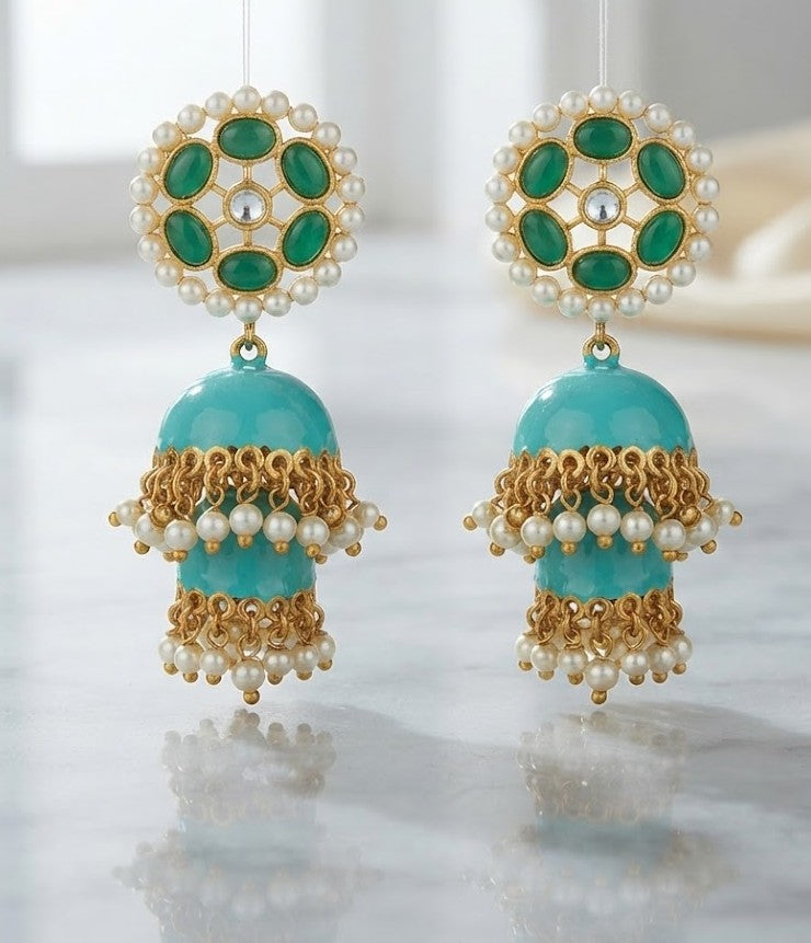 Noor Turquoise Jhumka Tiered Earrings