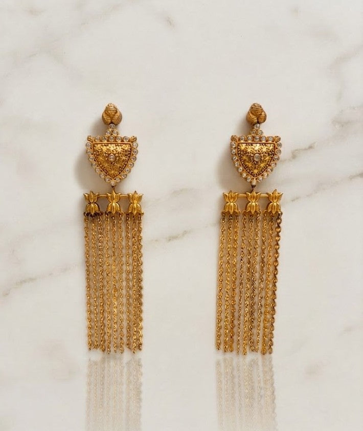 Noor Gold Stud Tassel Earrings