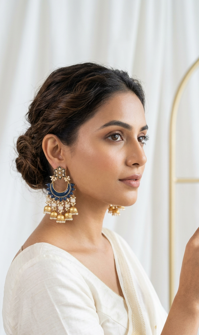 Noor Blue Crescent Chandelier Earrings