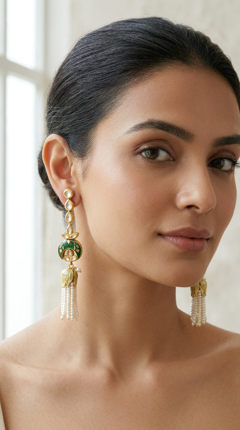 Noor Emerald Tassel Botanical Earrings