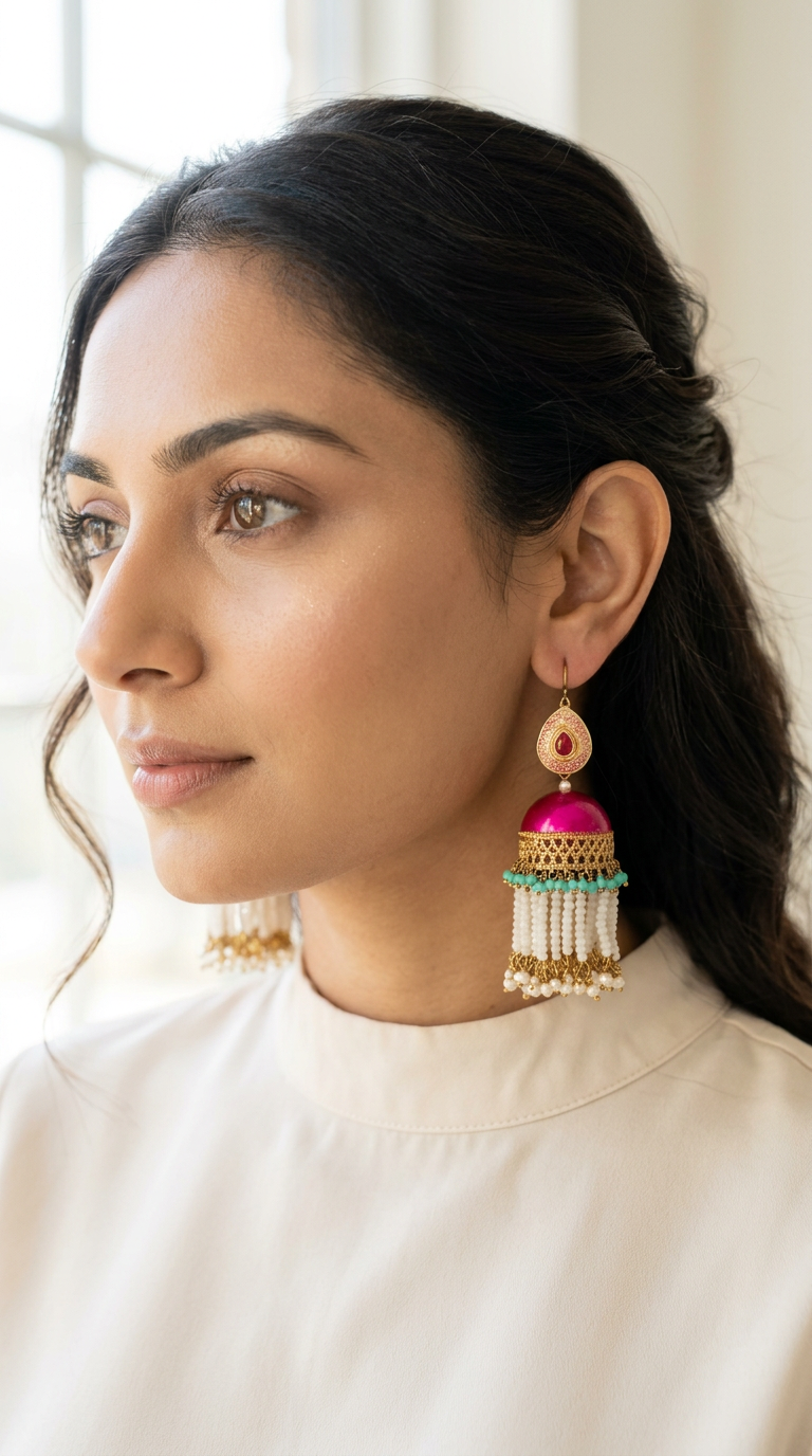 Noor The Magenta Jhumka Earrings