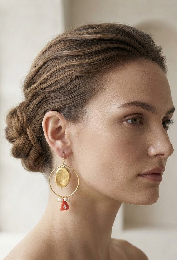 Noor Coral Hoop Earrings - Detail