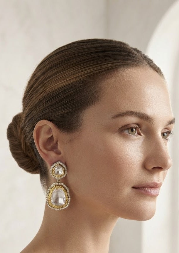 Noor Polki Diamond Drops Earrings - Detail