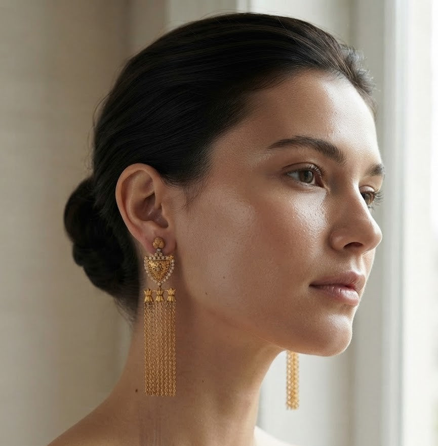 Noor Gold Stud Tassel Earrings