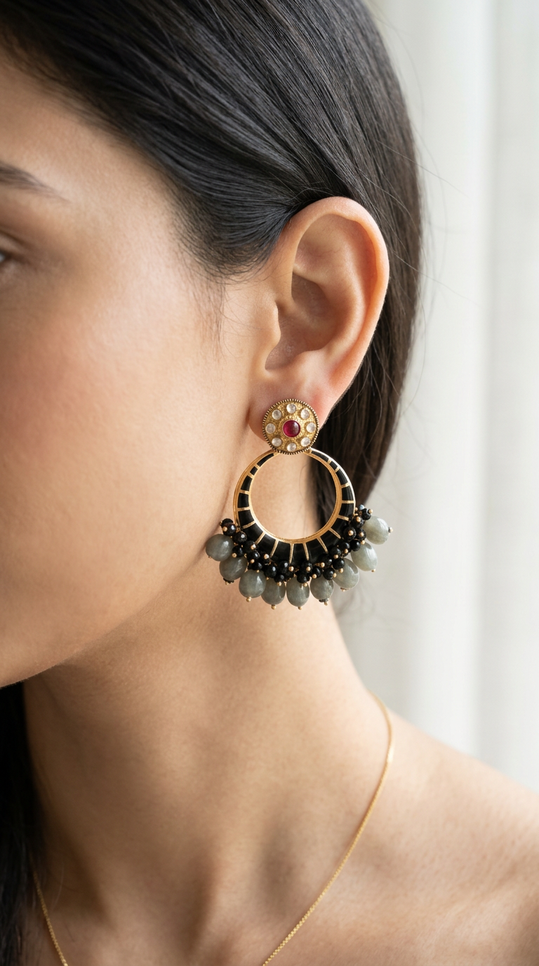 Noor Noir Stone Circle Earrings