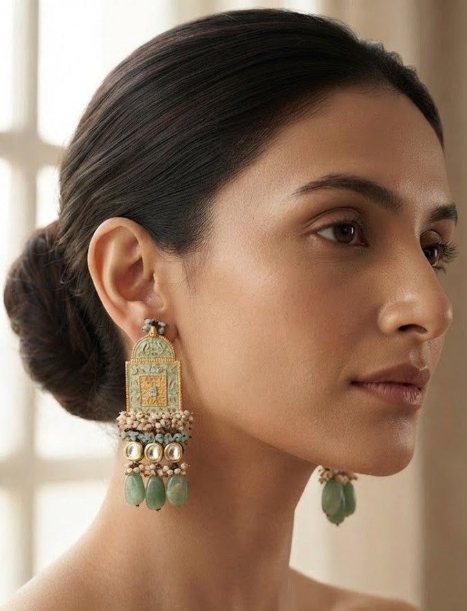 Noor Sage Arc Statement Earrings