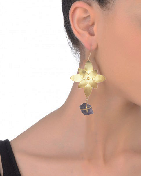 Long Nature Earrings – Handcrafted 75mm Drop with 18K Gold-Plated Finish
