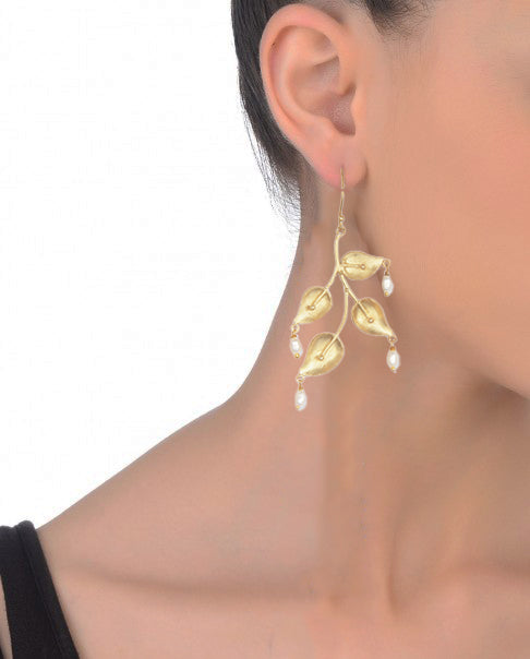 Artisan Nature Earrings – 67mm Length, Handcrafted with 18K Gold for an Indian Look