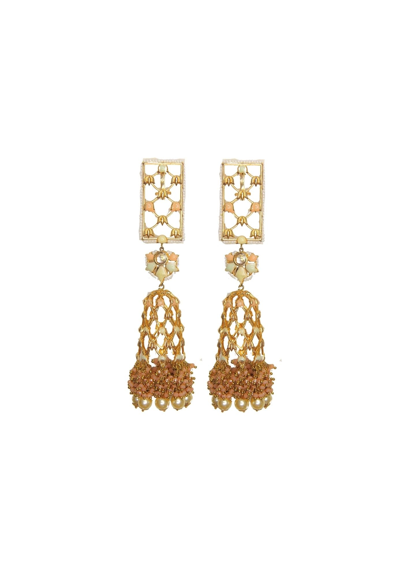Handmade Jannat Earrings with 22K gold plating 138mm