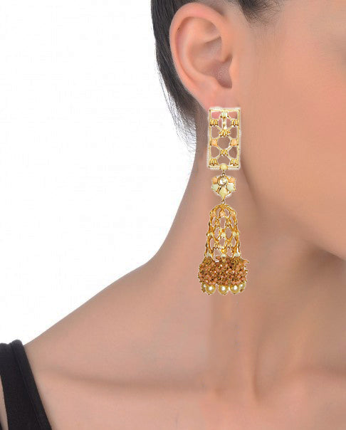 Handmade Jannat Earrings with 22K gold plating 138mm
