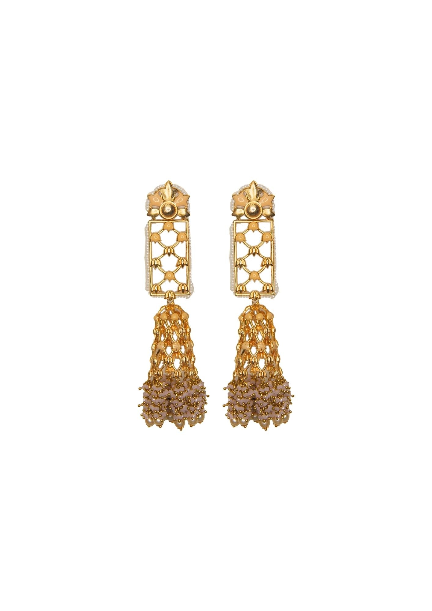 Handmade Jannat Earrings 138mm Height with 22K Gold-Plated Finish