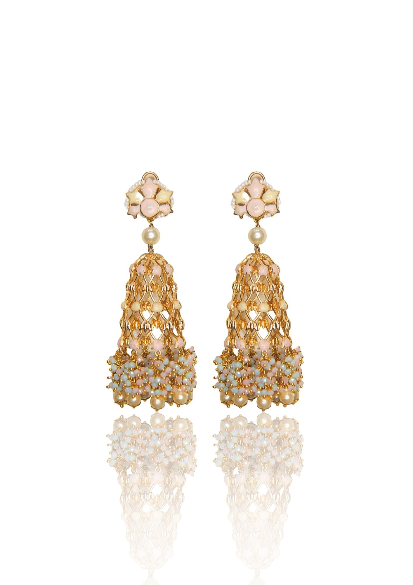 Artisan Jannat Earrings – 100mm Tall, Crafted with 22K Gold Plating