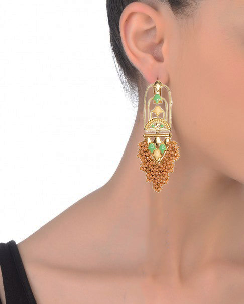 Handmade Jannat Earrings 120 mm Height with 22K Gold-Plated Finish