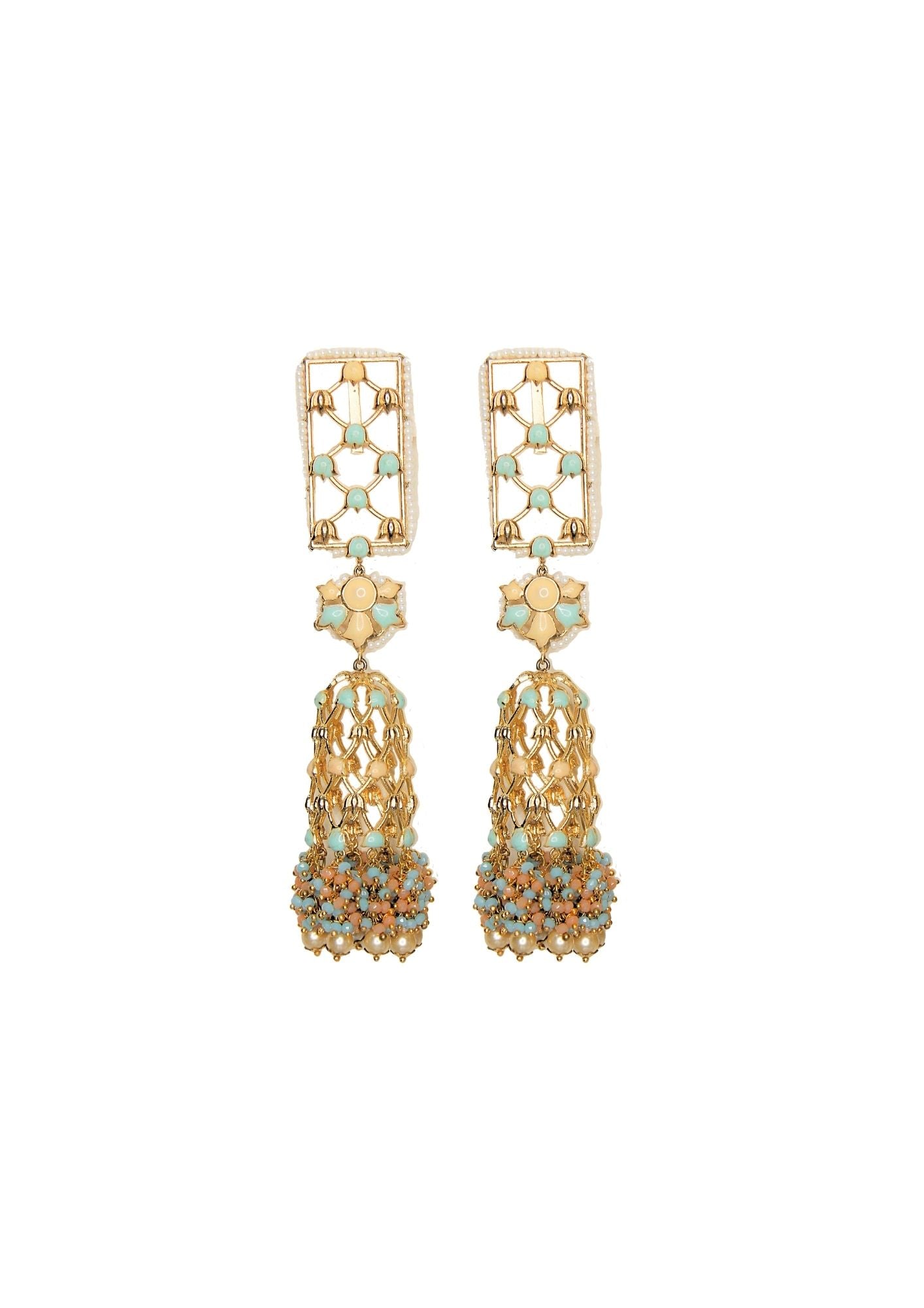 Handmade Jannat Earrings 138mm Height with 22K Gold-Plated Finish