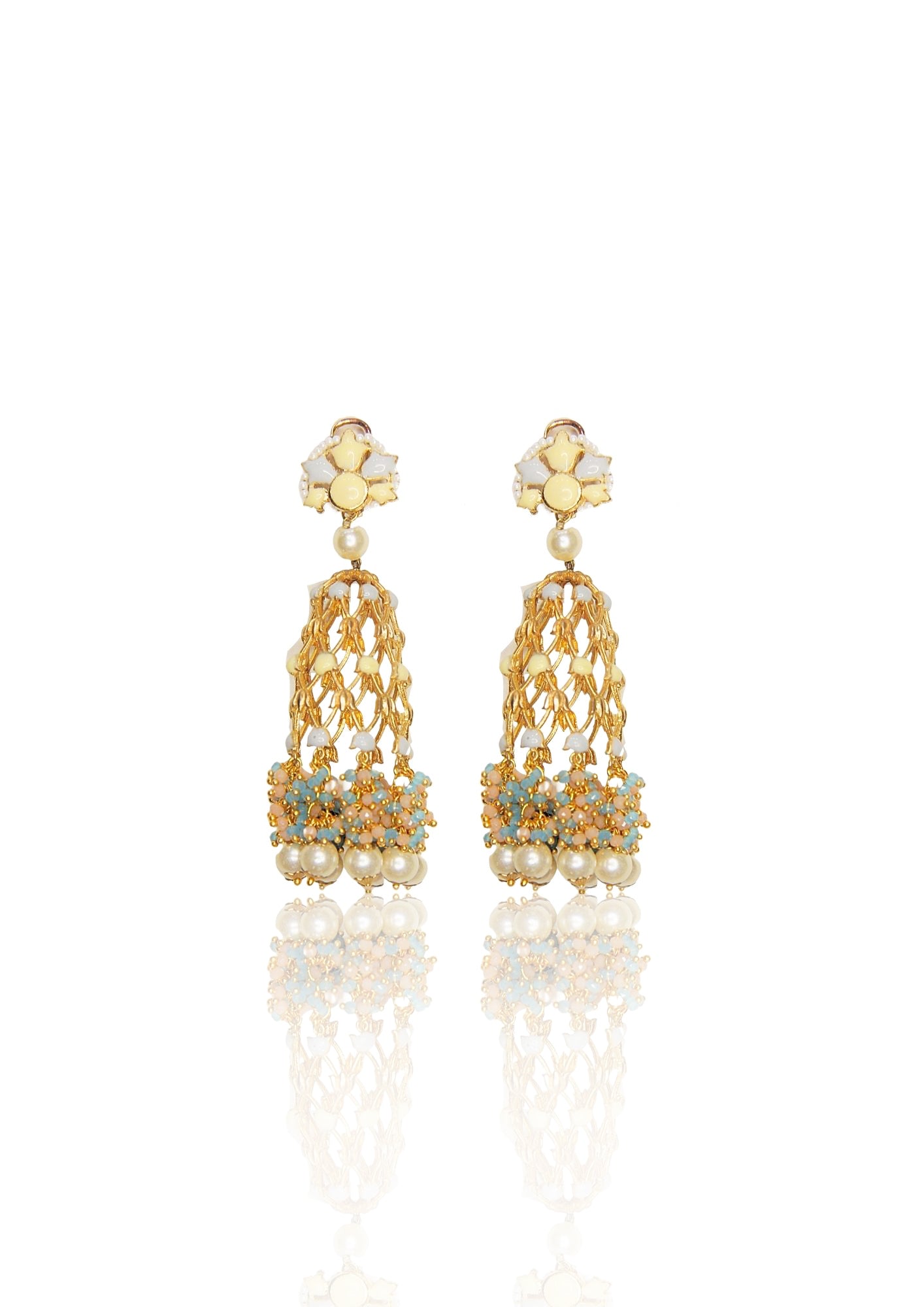 Elegant Jannat Earrings – 100mm Height with a Gleaming 22K Gold Finish