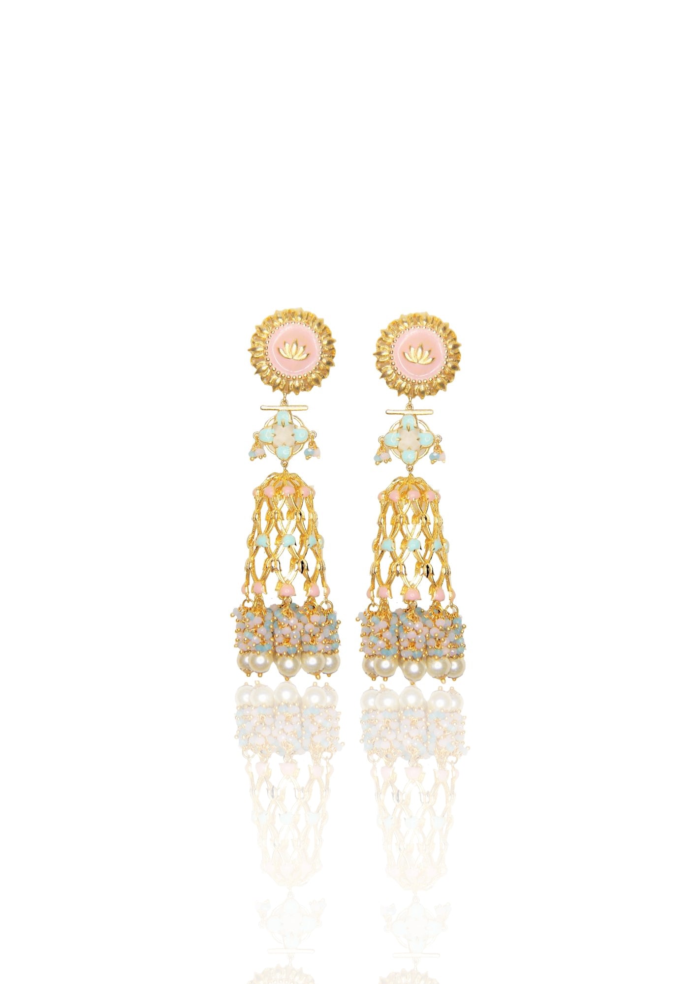 Luxury Jannat Earrings – 120mm Drop with 22K Gold-Plated Details