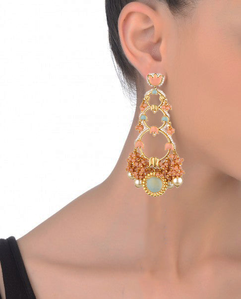 Handmade Jannat Earrings 95mm Height with 22K Gold-Plated Finish