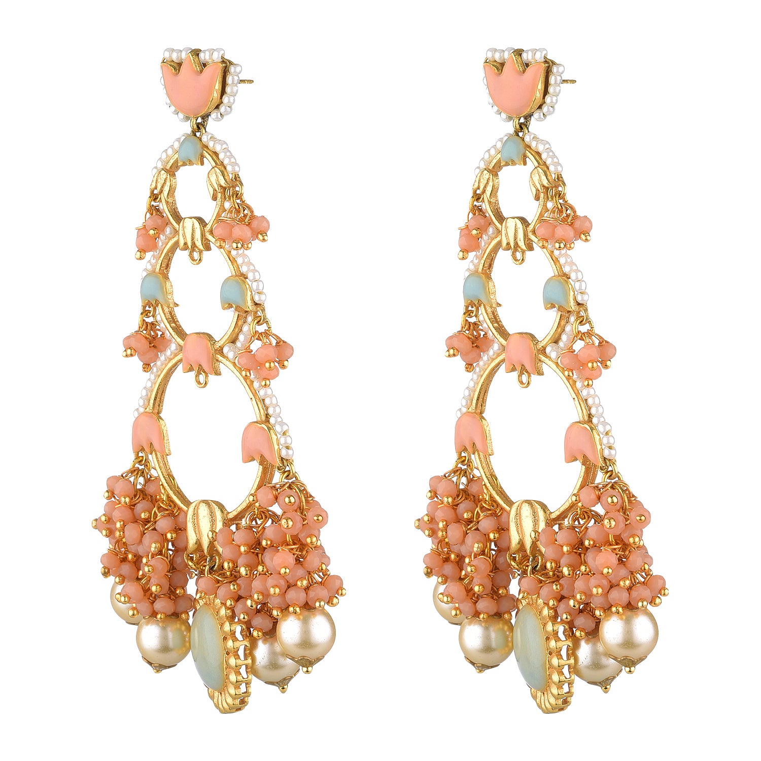 Handmade Jannat Earrings 95mm Height with 22K Gold-Plated Finish