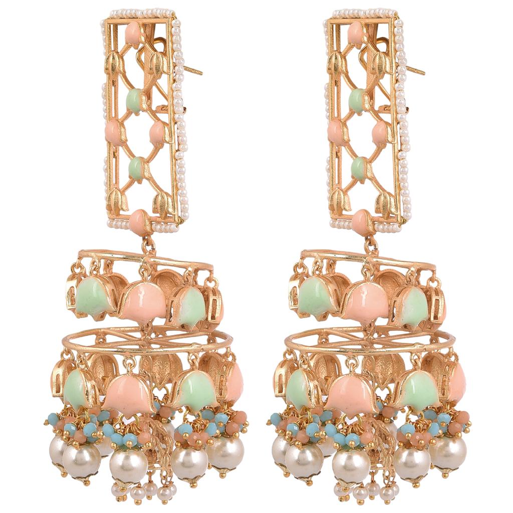 Handmade Jannat Earrings 110mm Height with 22K Gold-Plated Finish