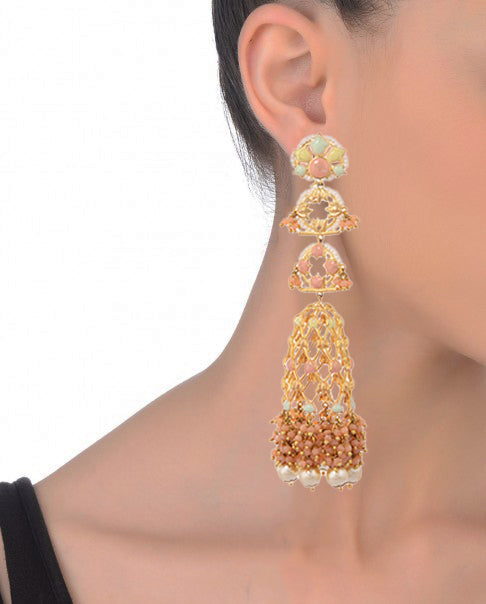 Handmade Jannat Earrings with 22K gold plating 134mm