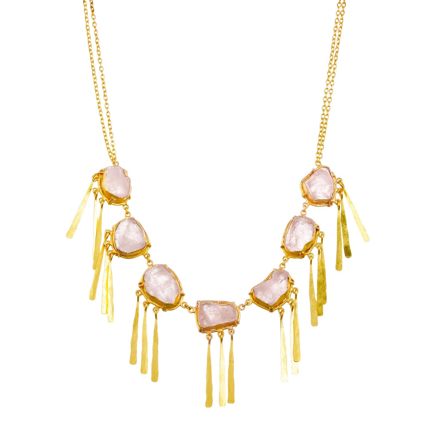 Fringe Necklace - Aquamarine and Brass with 18K Gold Plate