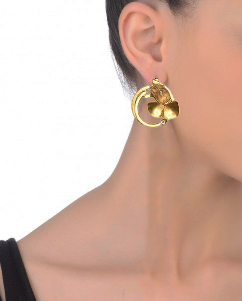 Minimalist Nature Earrings – 33mm Height with 18K Gold Plating, Perfect for Indian Attire