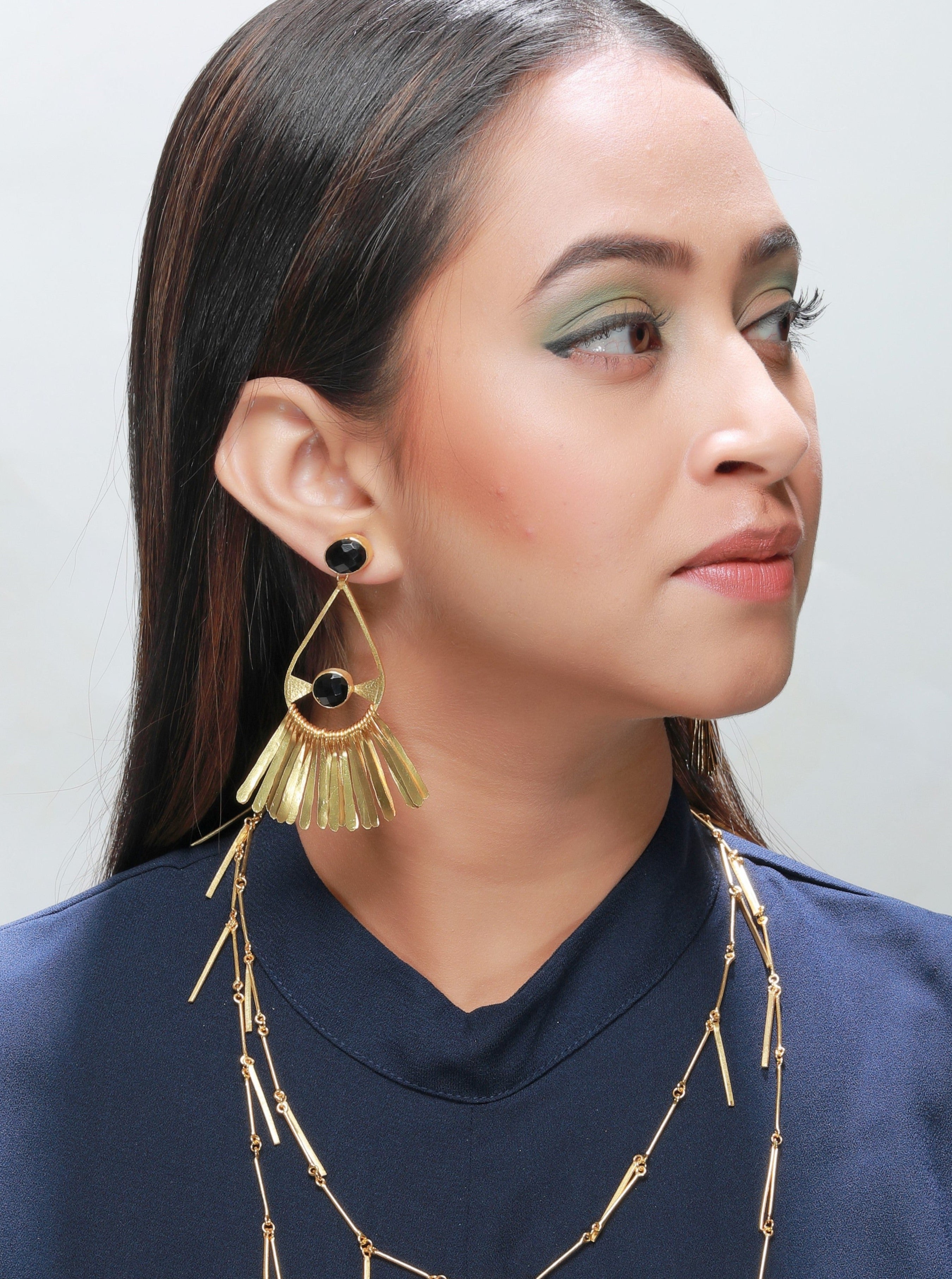 Statement Fringe Earrings – 85mm Length, Handmade with 18K Gold Plating