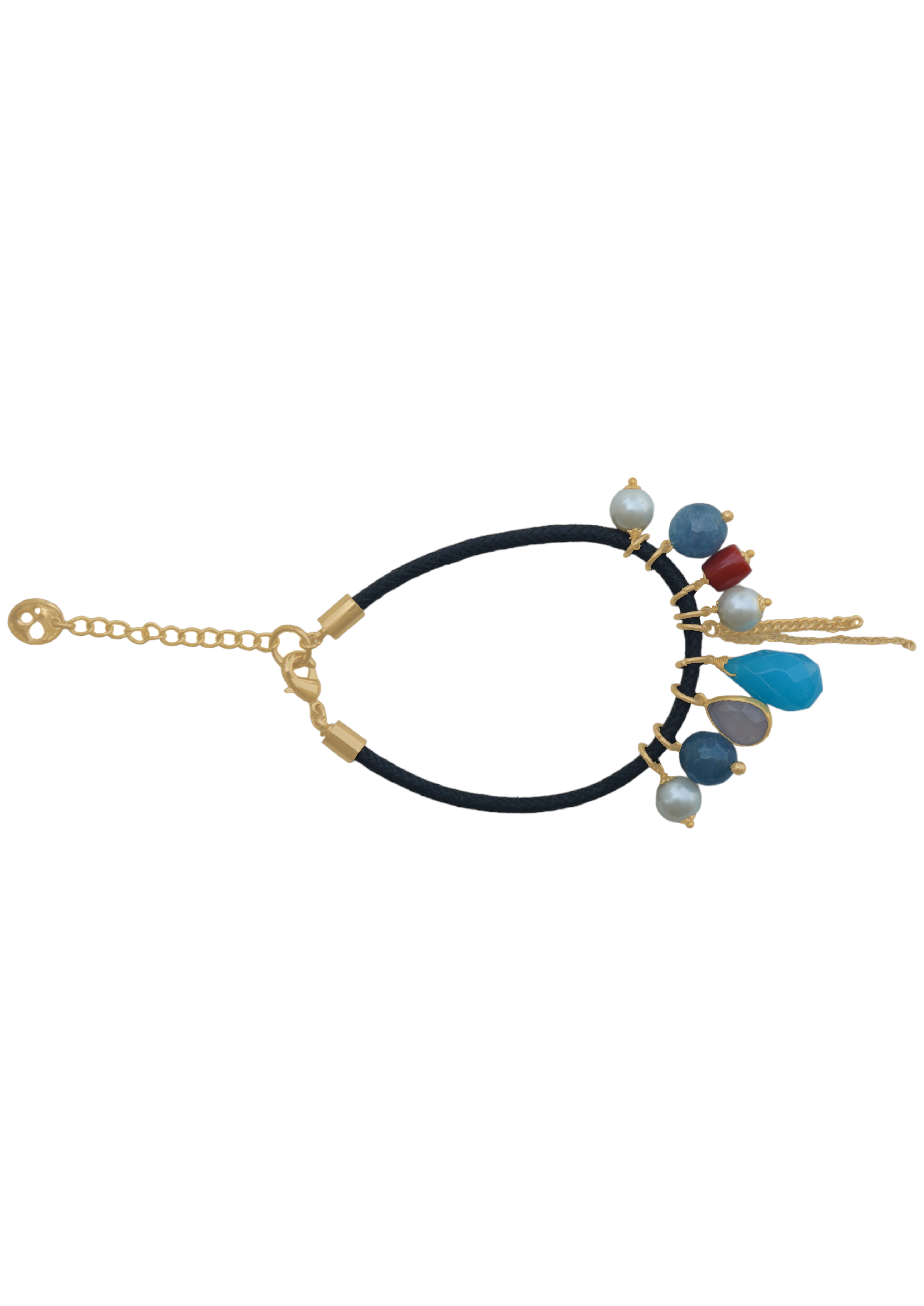 Rakhi Radiant Fusion Necklace in Chalcedony, Glass, Pearl, and Coral 46mm