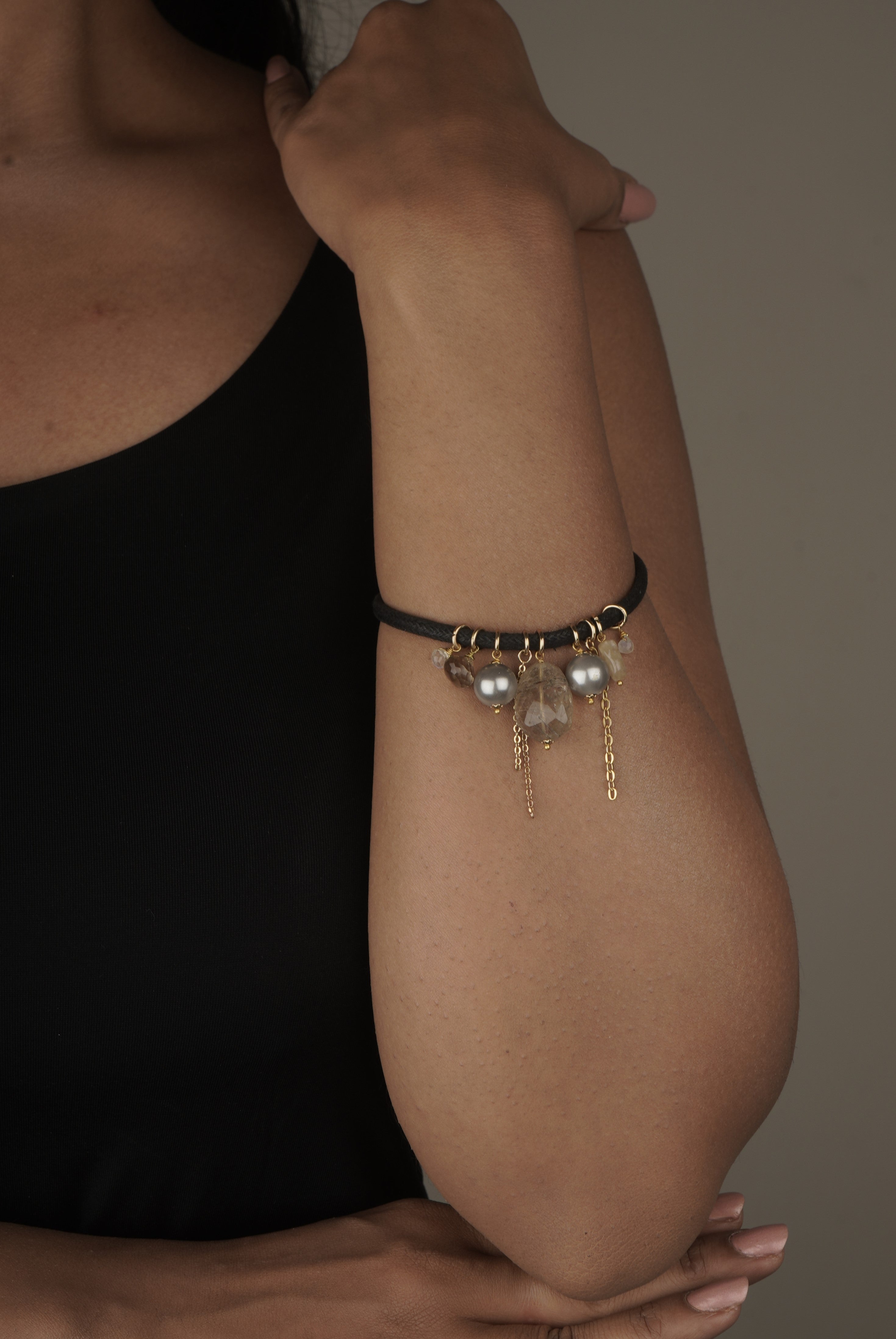 Love bracelet Radiant Harmony in Rutile Quartz, Chalcedony, and Pearl