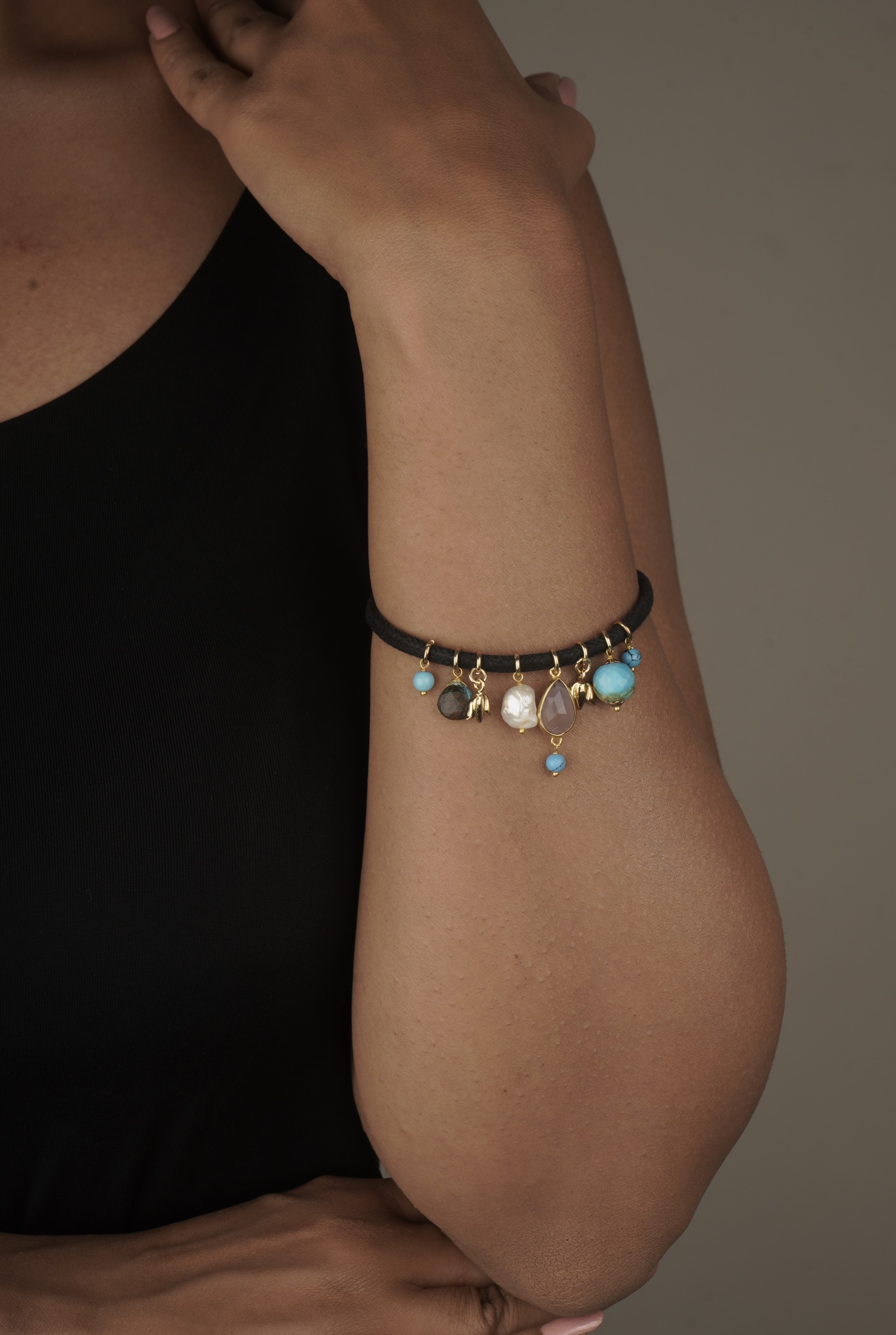 Love bracelet Regal Trio  in Turquoise, Black Onyx, and Pearls 30mm