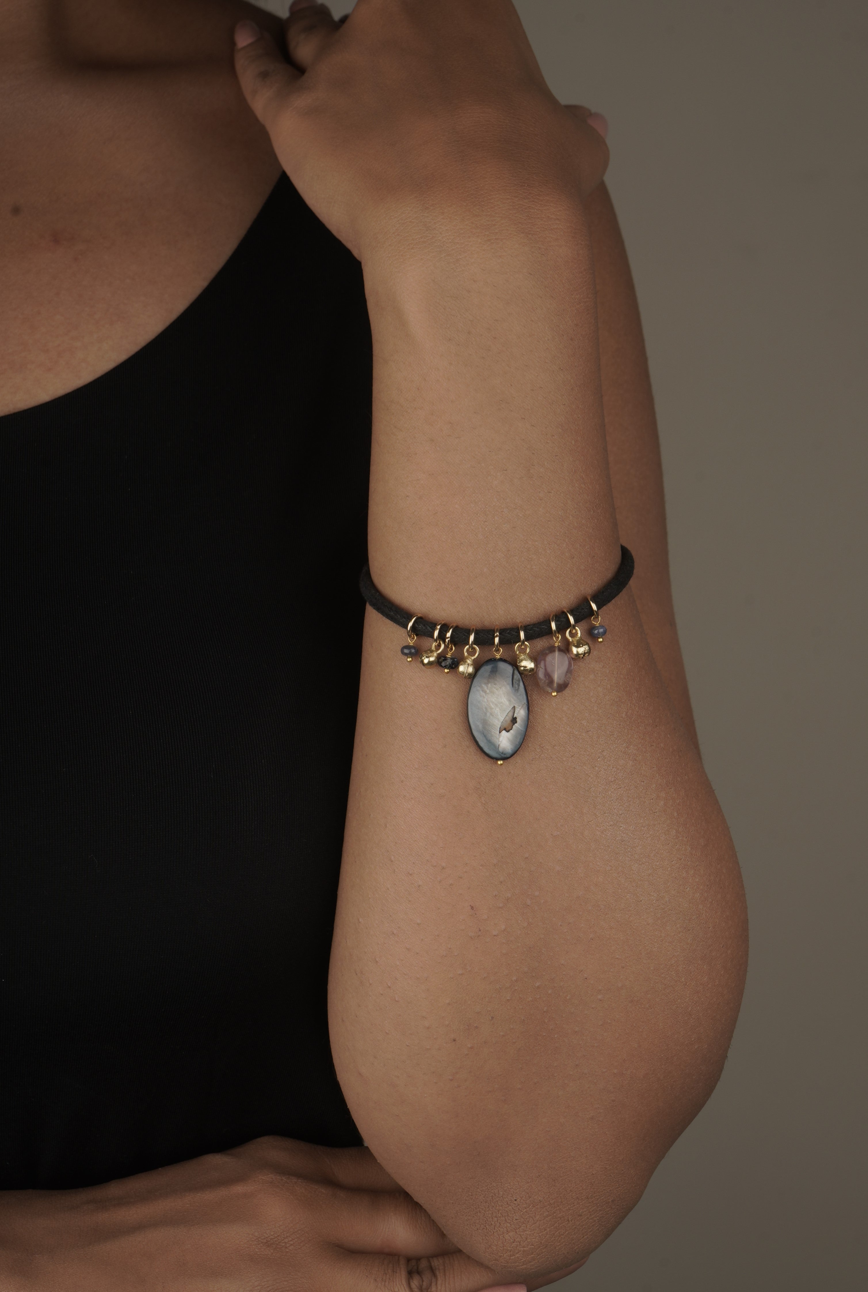 Love bracelet Enchantment in Labradorite, Shell, and Blue Sapphire