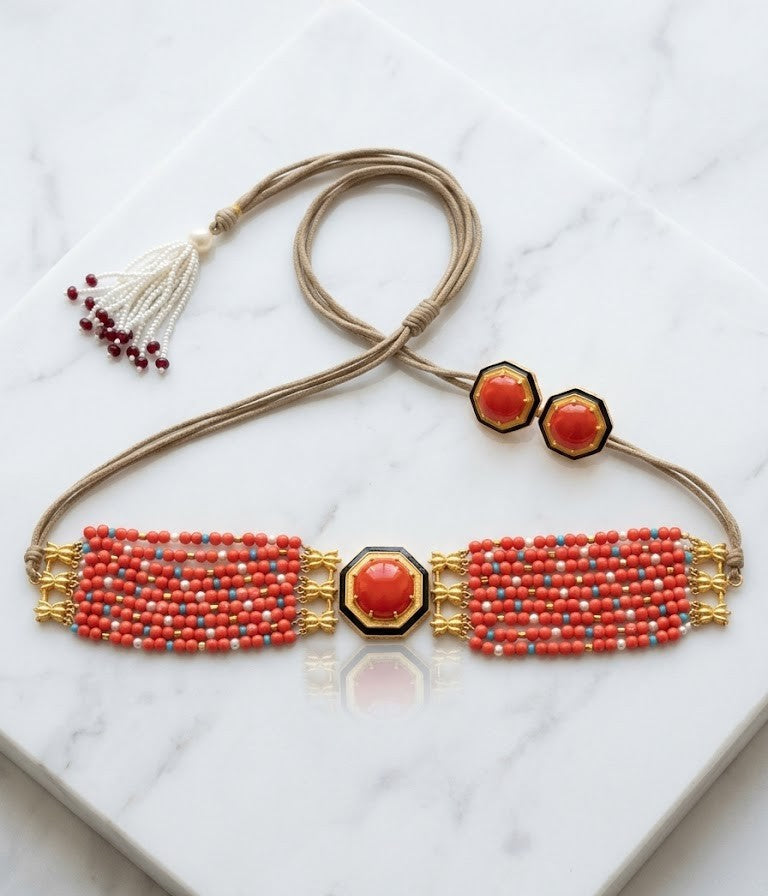 Revati Mayur Coral Choker