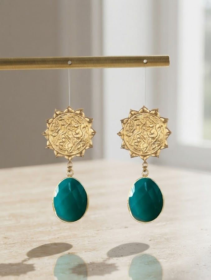 Radiant Azure Sunburst Earrings - Mine of Design Sahitya Collection