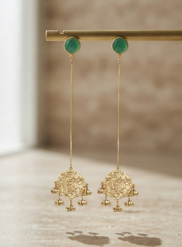 Golden Lotus Drop Earrings - Mine of Design Sahitya Collection
